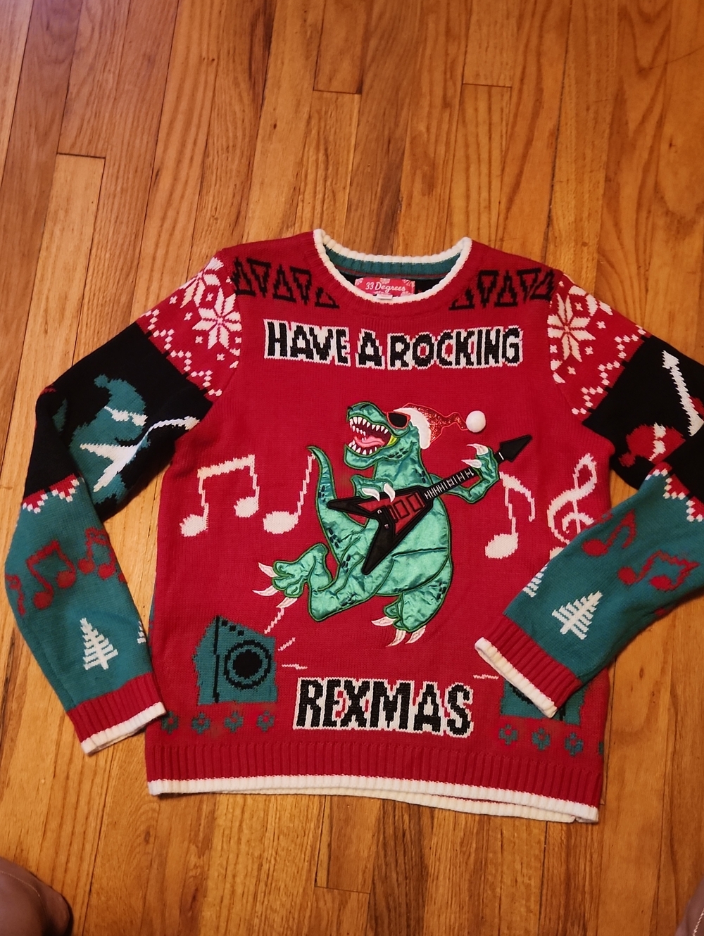 EUC Rexmas Boys Ugly Christmas Sweater - 'Have a Rocking' Dinosaur 14/16
